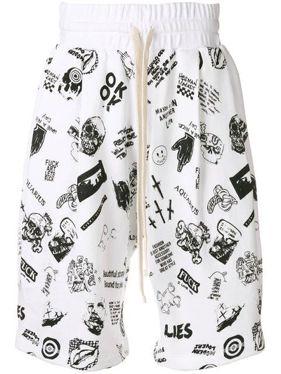 Shop Herman Skull Print Shorts  In White