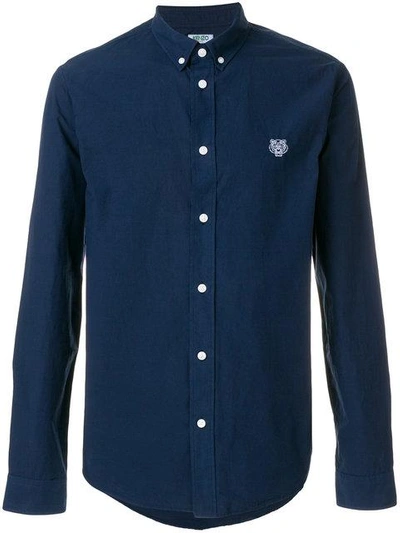 Shop Kenzo Mini Tiger Button Down Shirt - Blue