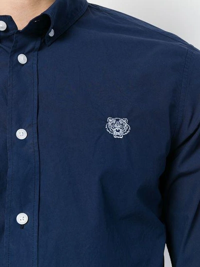 Shop Kenzo Mini Tiger Button Down Shirt - Blue