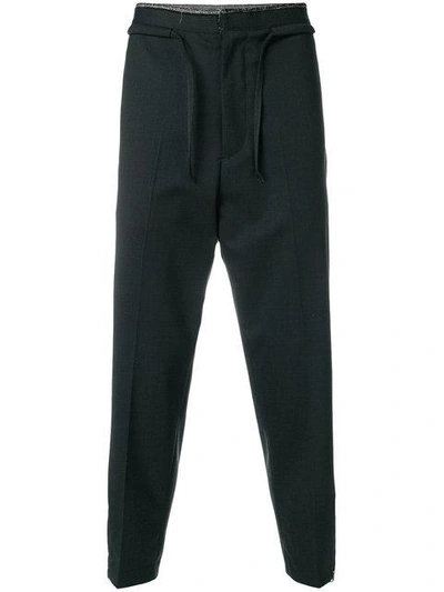 Shop Oamc Cropped Drawstring Trousers In Grey