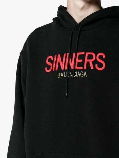 Balenciaga Sinners-embroidered Hooded Cotton Sweatshirt In Black | ModeSens