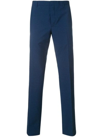 Shop Prada Tailored Check Trousers - Blue