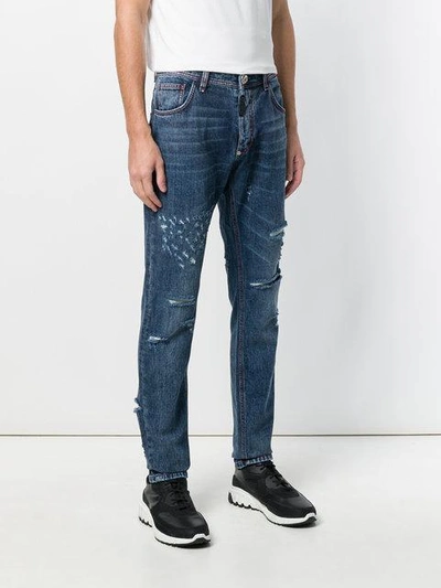 Shop Philipp Plein Distressed Style Jeans - Blue