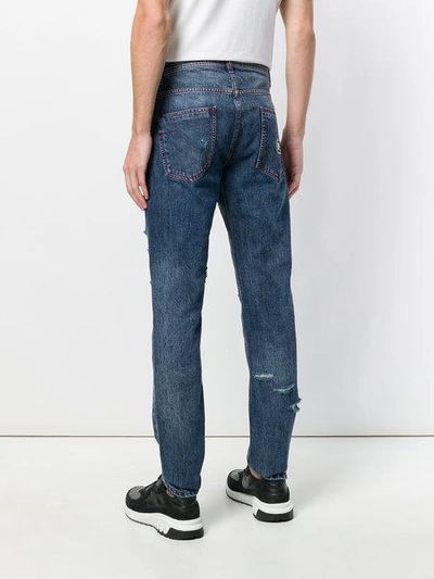 Shop Philipp Plein Distressed Style Jeans - Blue