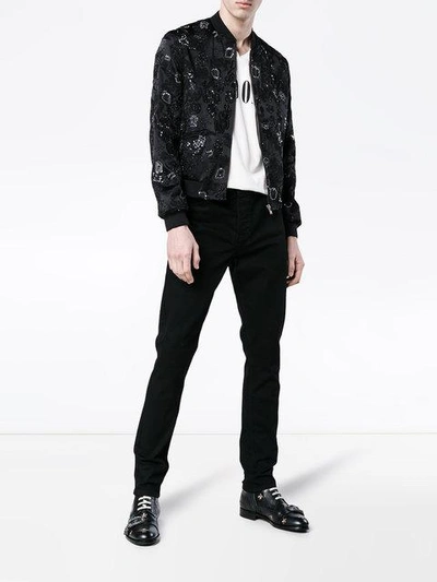 Shop Saint Laurent Sequin Embroidered Bomber Jacket In Black