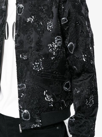 Shop Saint Laurent Sequin Embroidered Bomber Jacket In Black