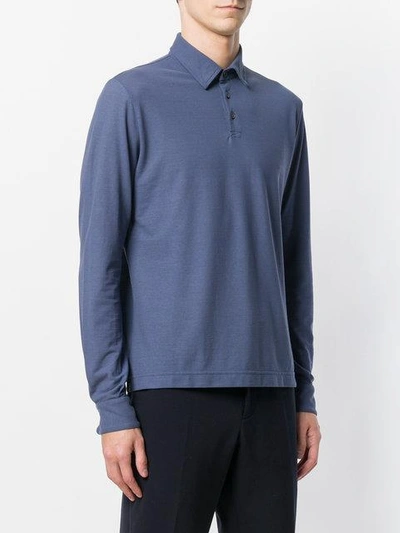 Shop Zanone Long-sleeve Fitted Polo Top In Blue