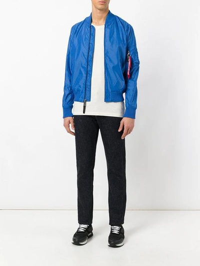 Shop Alpha Industries Zipped Bomber Jacket In Blue