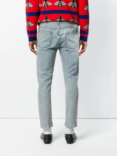 Shop Gucci Coco Capitan Cropped Jeans In 4119 Blue/black/red