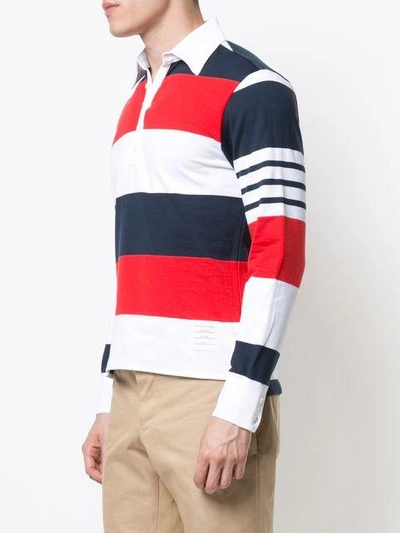 Shop Thom Browne Ls Polo In Rugby Stripe W/ Engineered 4-bar In Red