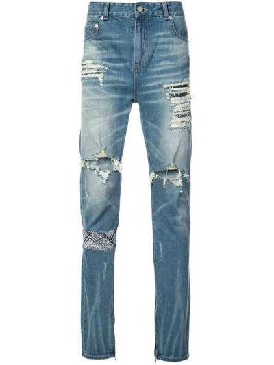 Shop God's Masterful Children Ripped Paisley Insert Jeans In Blue