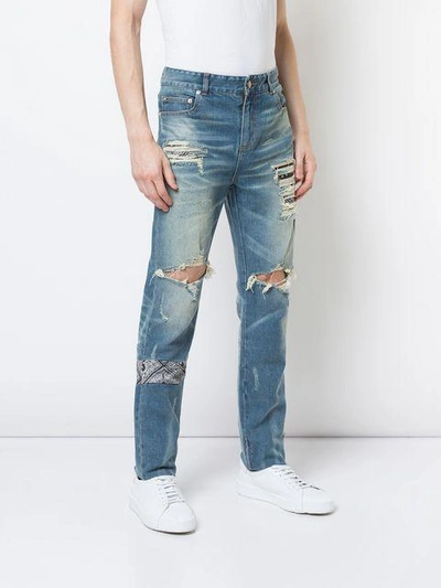 Shop God's Masterful Children Ripped Paisley Insert Jeans In Blue