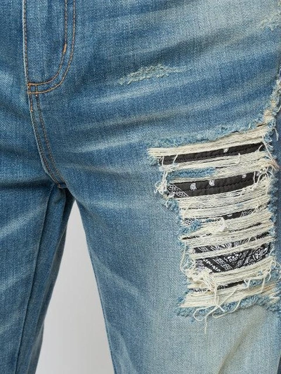 Shop God's Masterful Children Ripped Paisley Insert Jeans In Blue