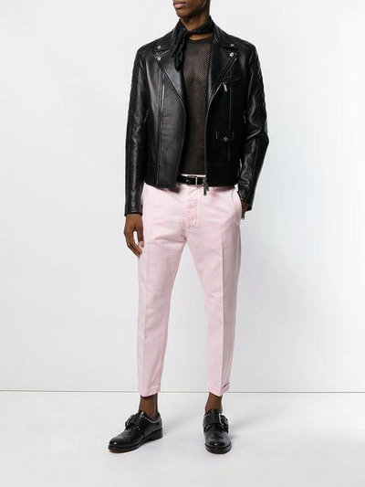 Shop Dsquared2 Tailored Fitted Trousers - Pink & Purple