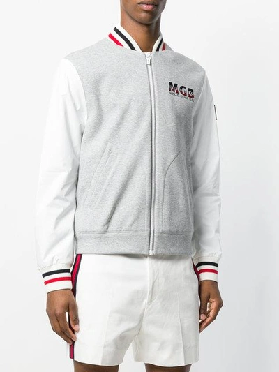 Shop Moncler Tri-stripe Bomber Jacket - Grey