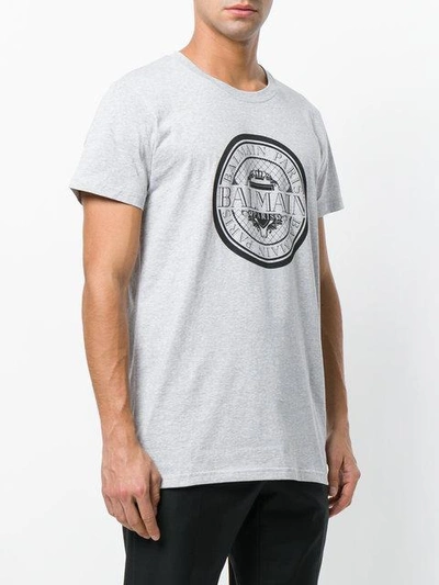 Shop Balmain Circle Logo T-shirt - Grey