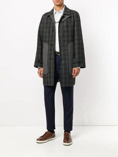 Shop Ferragamo Salvatore  Belted Check Coat - Grey