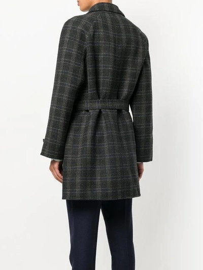 Shop Ferragamo Salvatore  Belted Check Coat - Grey