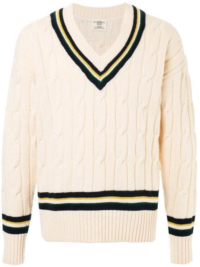 Shop Kent & Curwen Chunky Knit V-neck Jumper In Yellow