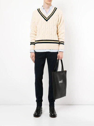 Shop Kent & Curwen Chunky Knit V-neck Jumper In Yellow