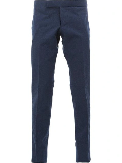 Shop Thom Browne Low Rise Skinny Side Tab Trouser In Salt Shrink Cotton In Blue