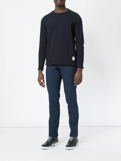 Shop Thom Browne Low Rise Skinny Side Tab Trouser In Salt Shrink Cotton In Blue