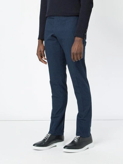 Shop Thom Browne Low Rise Skinny Side Tab Trouser In Salt Shrink Cotton In Blue