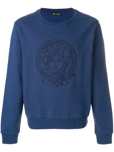 Shop Versace Embroidered Medusa Sweatshirt - Blue