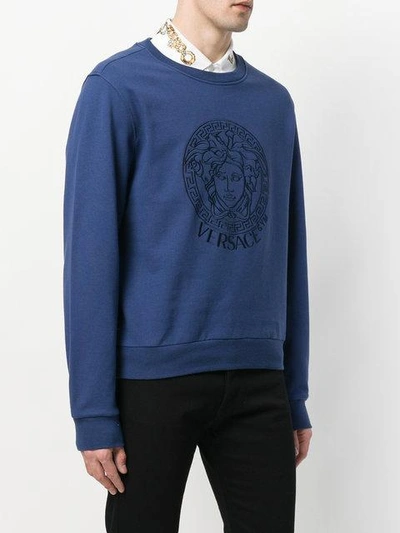 Shop Versace Embroidered Medusa Sweatshirt - Blue