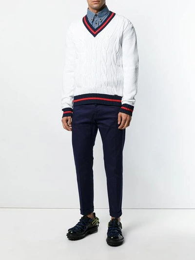 Shop Dsquared2 Stripe-trimmed Jumper - White