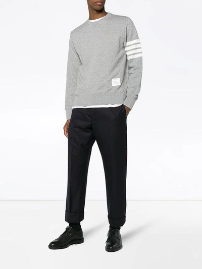 Shop Thom Browne Navy Silk And Wool Tailored Trousers In Blue