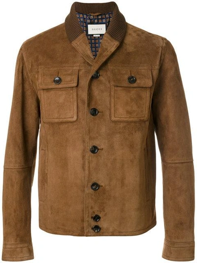 Shop Gucci Shawl Collar Jacket In Brown