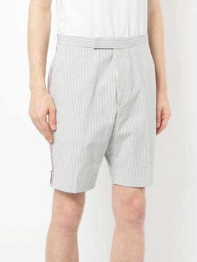 Shop Thom Browne Seersucker Striped Shorts In Grey