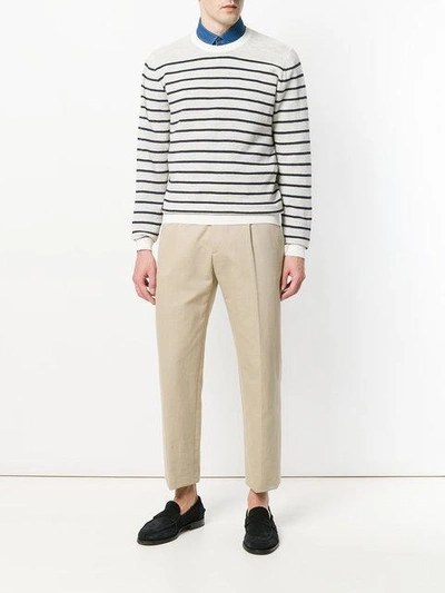 Shop Tod's Crew-neck Striped Jumper - Neutrals In Nude & Neutrals