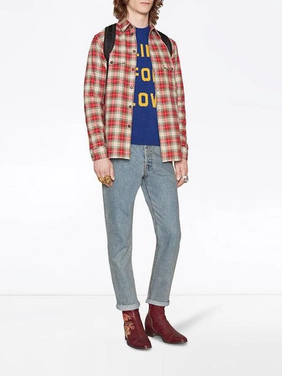 Shop Gucci "blind For Love" And Tiger Wool Sweater In Blue