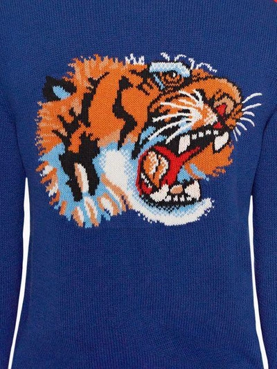 Shop Gucci "blind For Love" And Tiger Wool Sweater In Blue