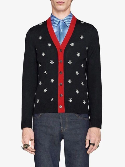 Wool cardigan with bees and stars