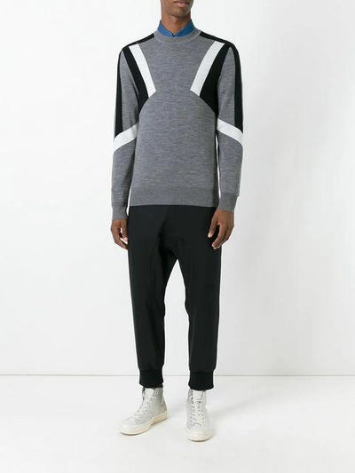 Shop Neil Barrett Geometric Intarsia Panelled Jumper - Grey