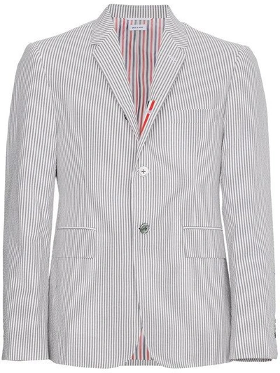 Shop Thom Browne Single Breasted Seersucker Jacket - Grey