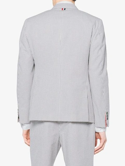Shop Thom Browne Single Breasted Seersucker Jacket - Grey