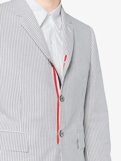 Shop Thom Browne Single Breasted Seersucker Jacket - Grey