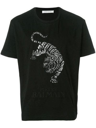 Pierre Balmain Tiger/logo Embroidered T-shirt In Black | ModeSens