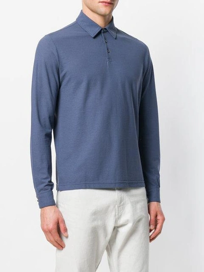 Shop Zanone Long Sleeve Polo Shirt - Blue