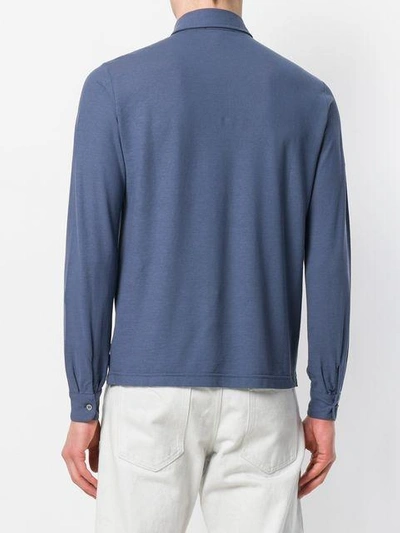 Shop Zanone Long Sleeve Polo Shirt - Blue