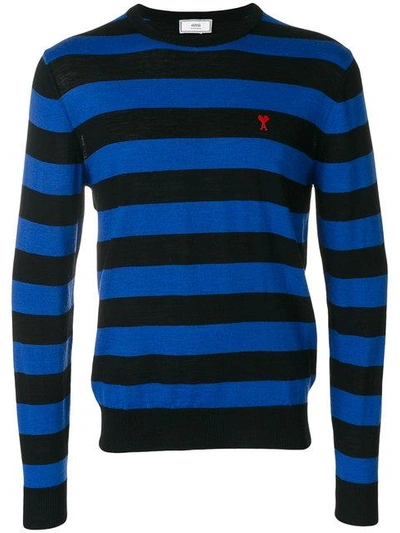 Shop Ami Alexandre Mattiussi Ami De Coeur Striped Sweater In Blue
