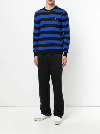 Shop Ami Alexandre Mattiussi Ami De Coeur Striped Sweater In Blue