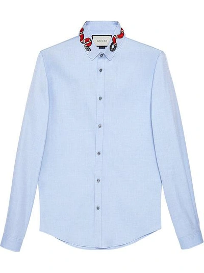 Gucci Duke Appliquéd Cotton Oxford Shirt In Light Blue | ModeSens