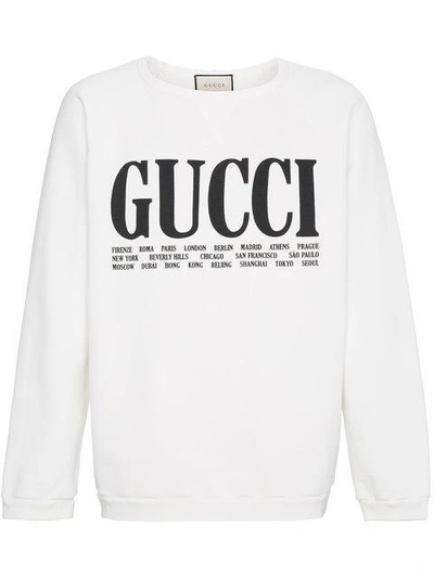 Shop Gucci World Cities Print Cotton Sweatshirt In White