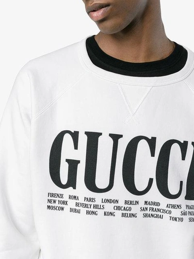 Shop Gucci World Cities Print Cotton Sweatshirt In White