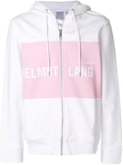 Shop Helmut Lang Branded Panel Hoodie In White ,pink